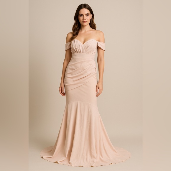 Boohoo Occasion Blush Off-Shoulder Mermaid Gown Size 4